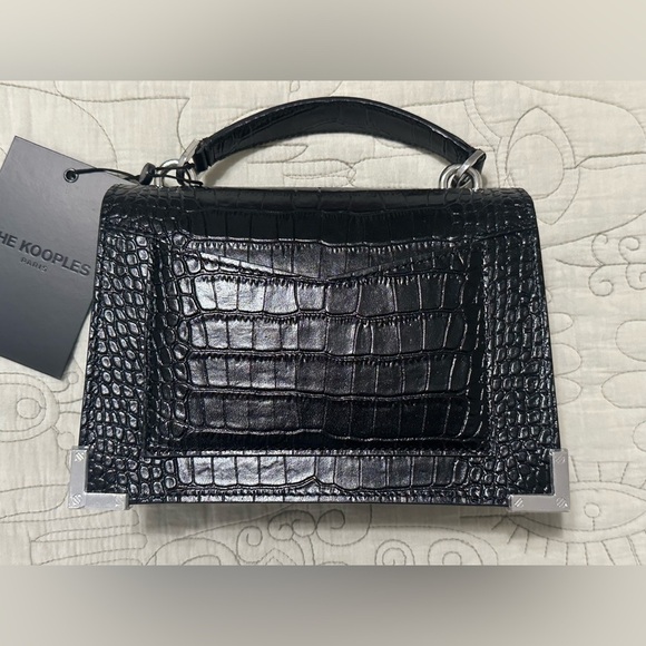 NEW The Kooples EMILY SMALL CROCODILE-EFFECT BAG BLACK LEATHER Silver - Picture 6 of 15